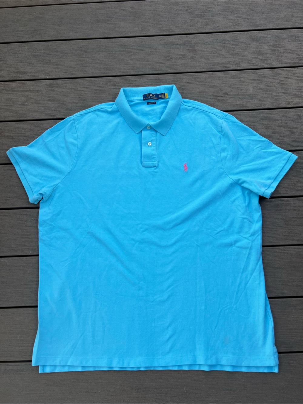 Ralph Lauren Polo Short Sleeve Polo Shirt - Turquoise Blue with Pink Pony